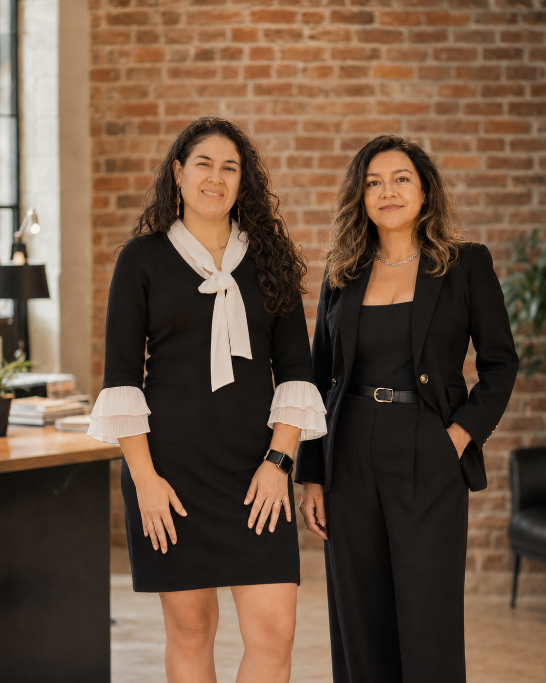 Nathalie and Brenda standing together in their office